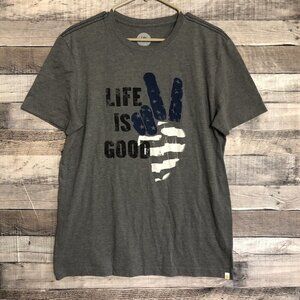 Life Is Good Patriotic Peace Sign Graphic Tee Men's size M Gray